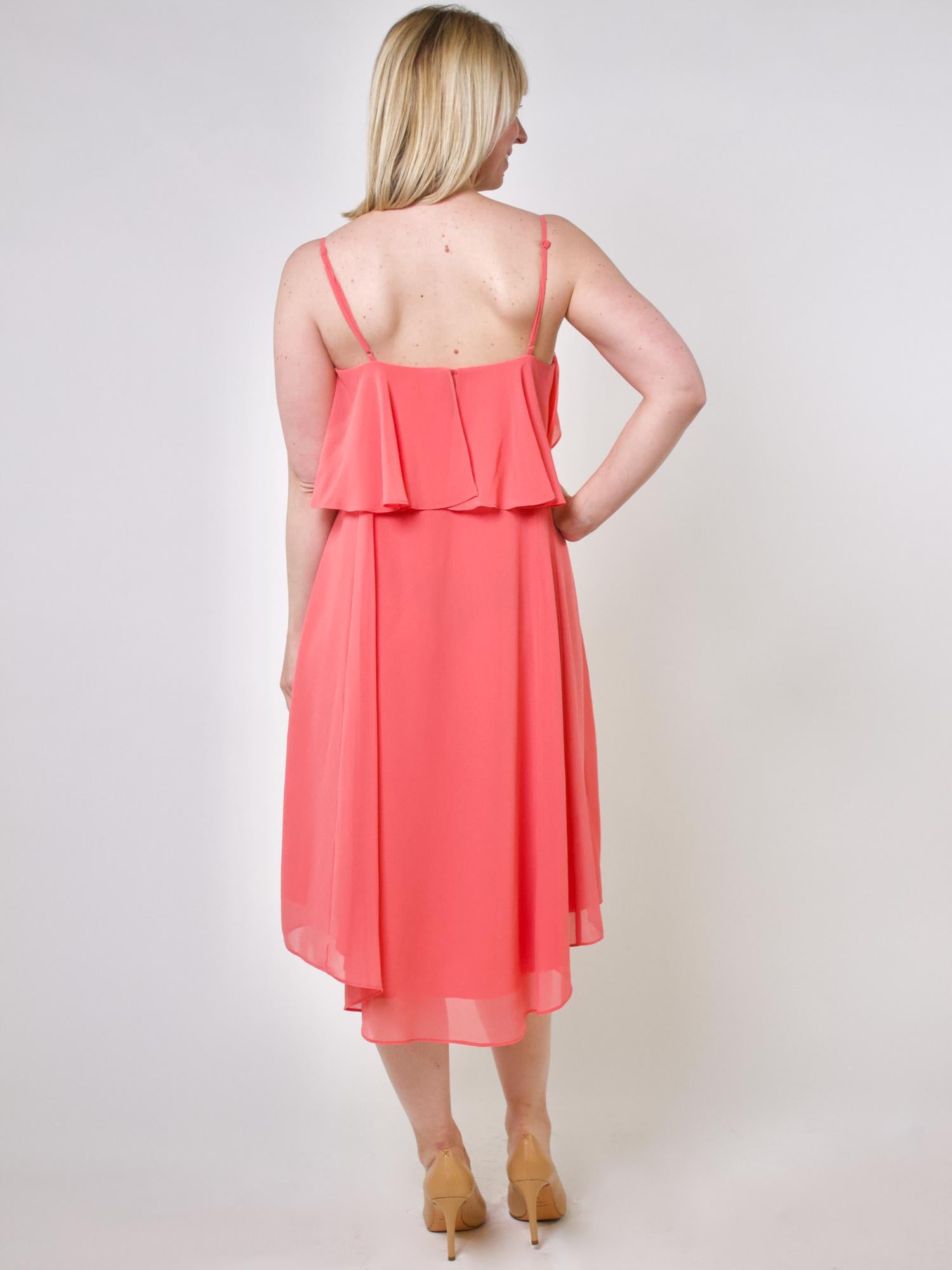 Paper Crown Spaghetti Strap Ruffled Midi Dress - Pink