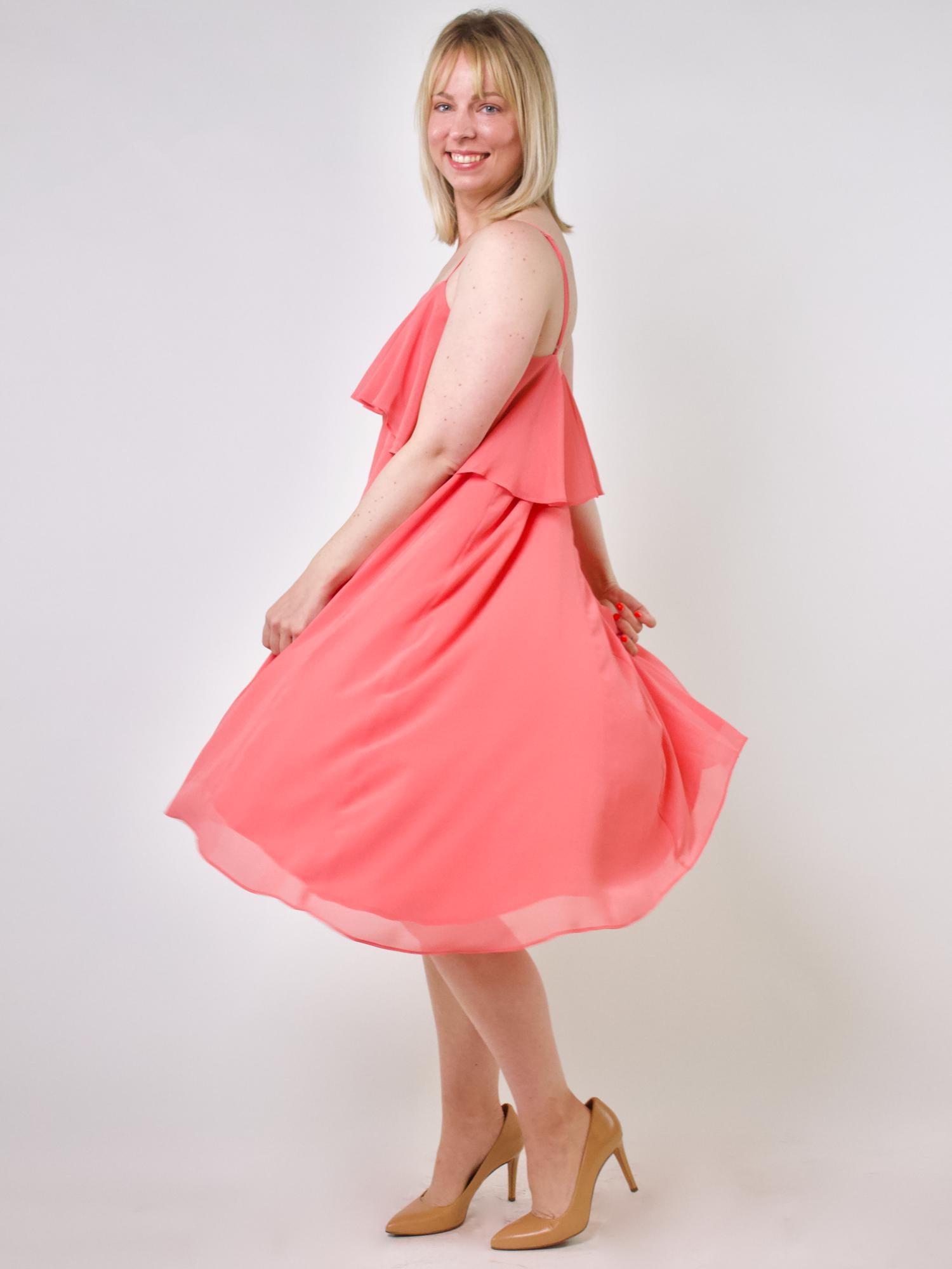 Paper Crown Spaghetti Strap Ruffled Midi Dress - Pink
