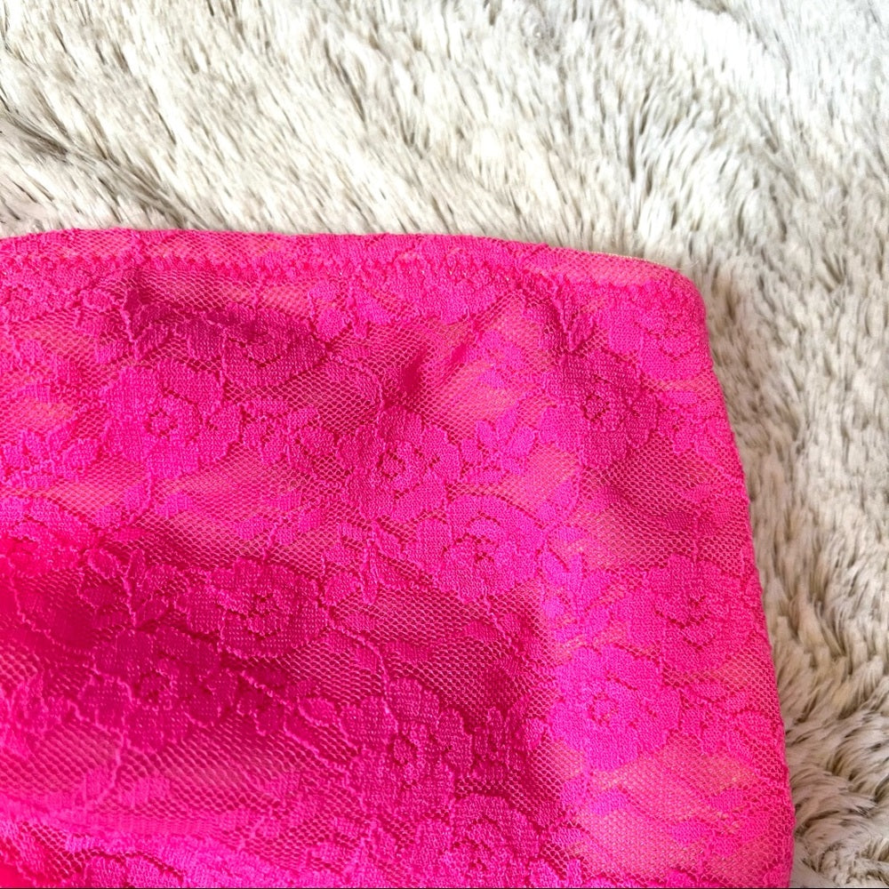 PINK Victoria’s Secret | Hot Pink Lace Bandeau Bralette Size Medium