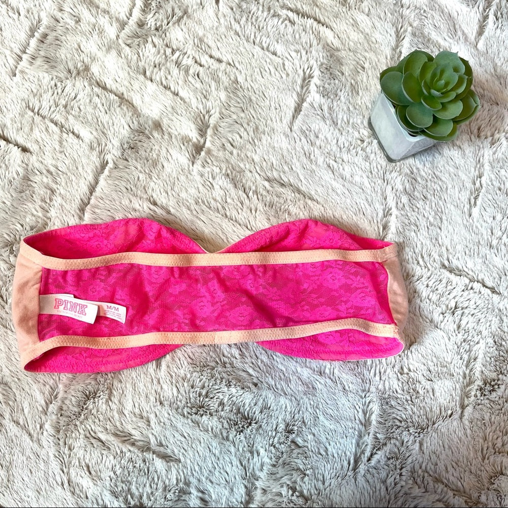 PINK Victoria’s Secret | Hot Pink Lace Bandeau Bralette Size Medium