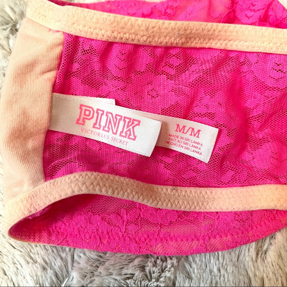 PINK Victoria’s Secret | Hot Pink Lace Bandeau Bralette Size Medium