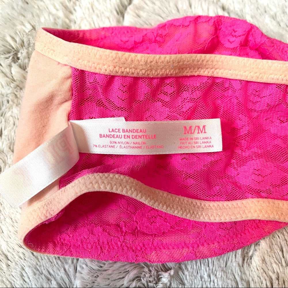 PINK Victoria’s Secret | Hot Pink Lace Bandeau Bralette Size Medium