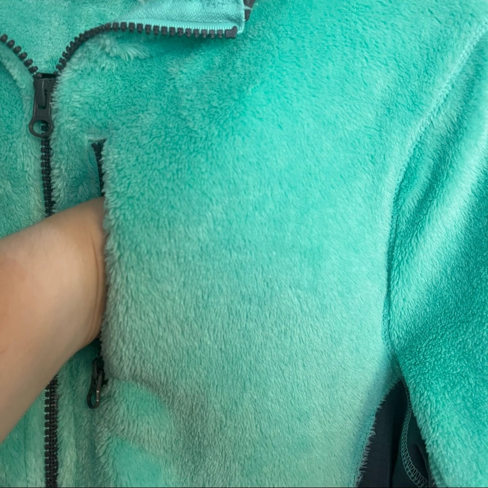 SO | Mint Green & Gray Faux Fur & Fleece Lined Full-Zip Jacket with Hood Size L