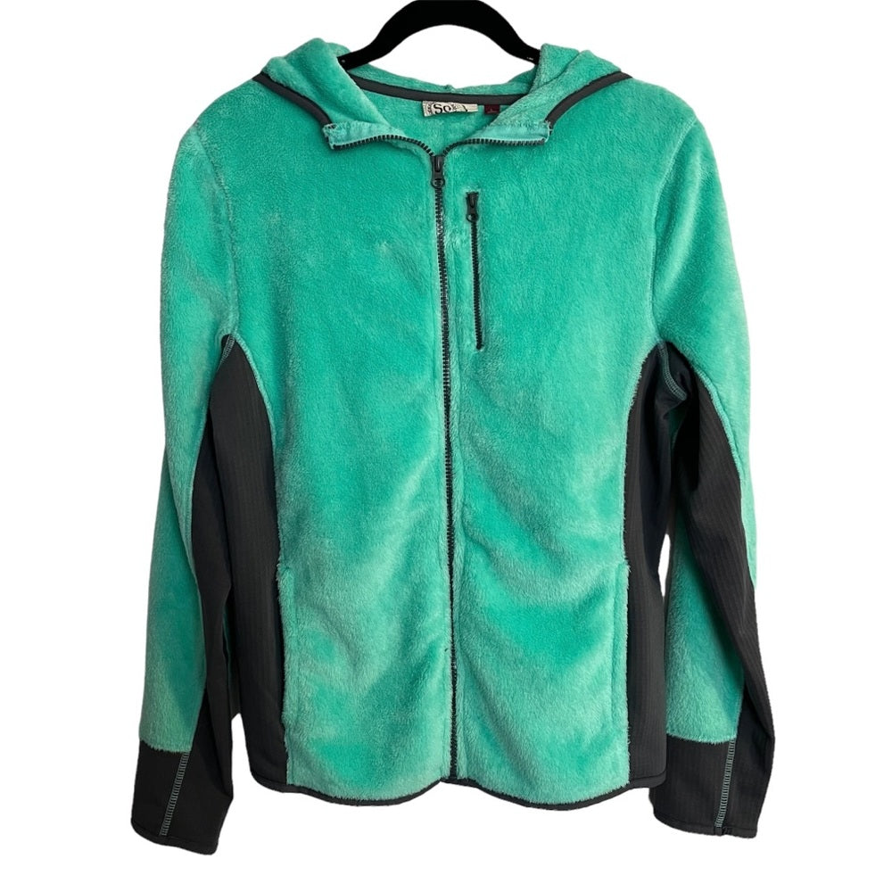 SO | Mint Green & Gray Faux Fur & Fleece Lined Full-Zip Jacket with Hood Size L