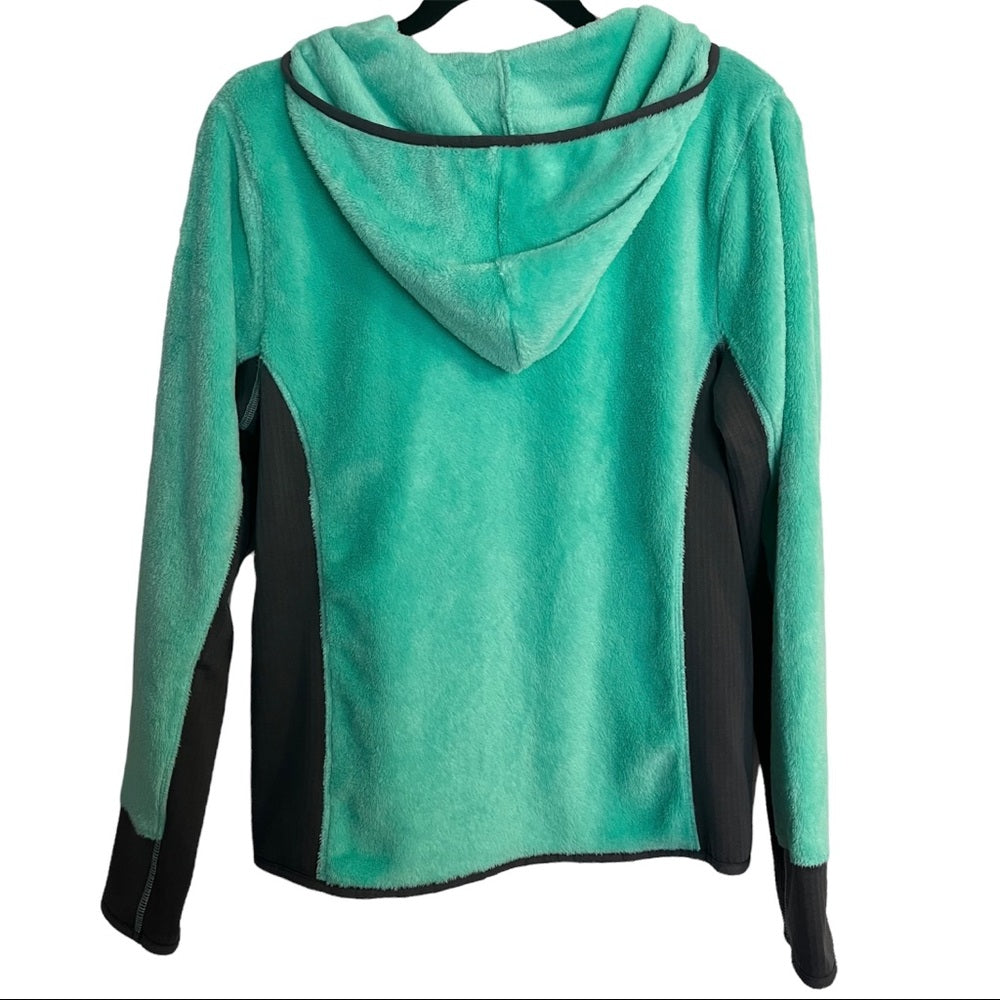 SO | Mint Green & Gray Faux Fur & Fleece Lined Full-Zip Jacket with Hood Size L