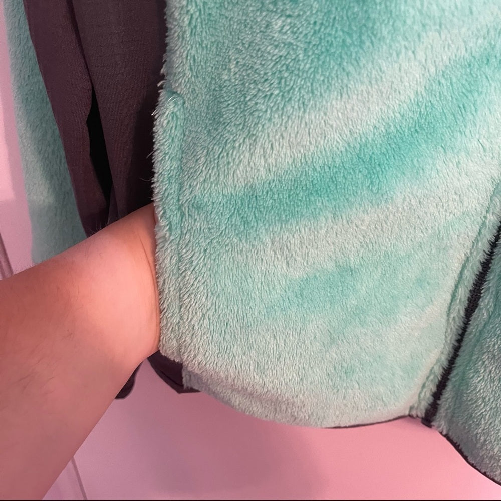 SO | Mint Green & Gray Faux Fur & Fleece Lined Full-Zip Jacket with Hood Size L