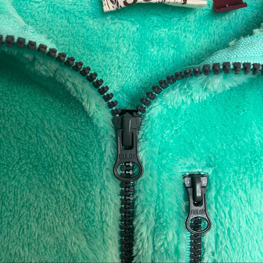 SO | Mint Green & Gray Faux Fur & Fleece Lined Full-Zip Jacket with Hood Size L