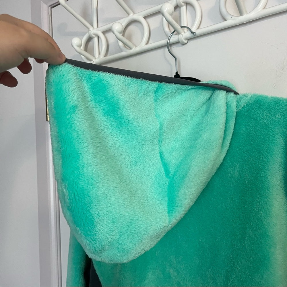 SO | Mint Green & Gray Faux Fur & Fleece Lined Full-Zip Jacket with Hood Size L