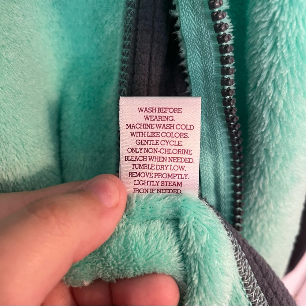 SO | Mint Green & Gray Faux Fur & Fleece Lined Full-Zip Jacket with Hood Size L