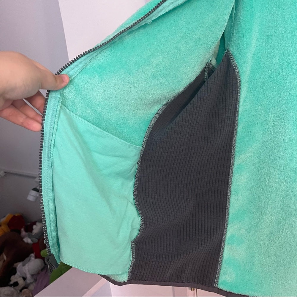 SO | Mint Green & Gray Faux Fur & Fleece Lined Full-Zip Jacket with Hood Size L