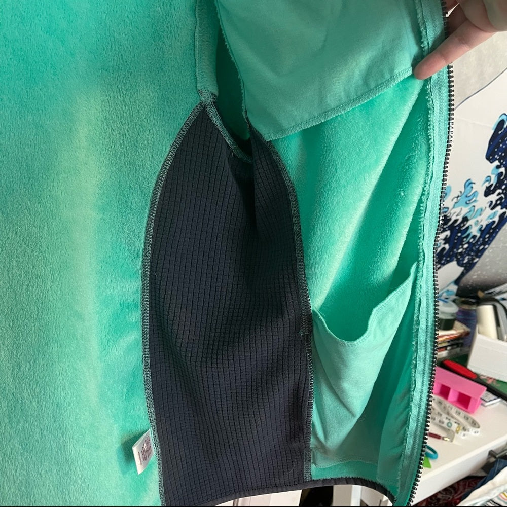 SO | Mint Green & Gray Faux Fur & Fleece Lined Full-Zip Jacket with Hood Size L