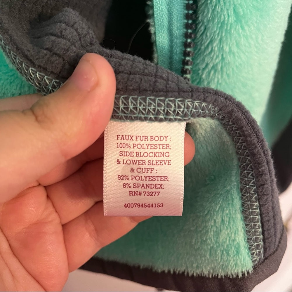 SO | Mint Green & Gray Faux Fur & Fleece Lined Full-Zip Jacket with Hood Size L