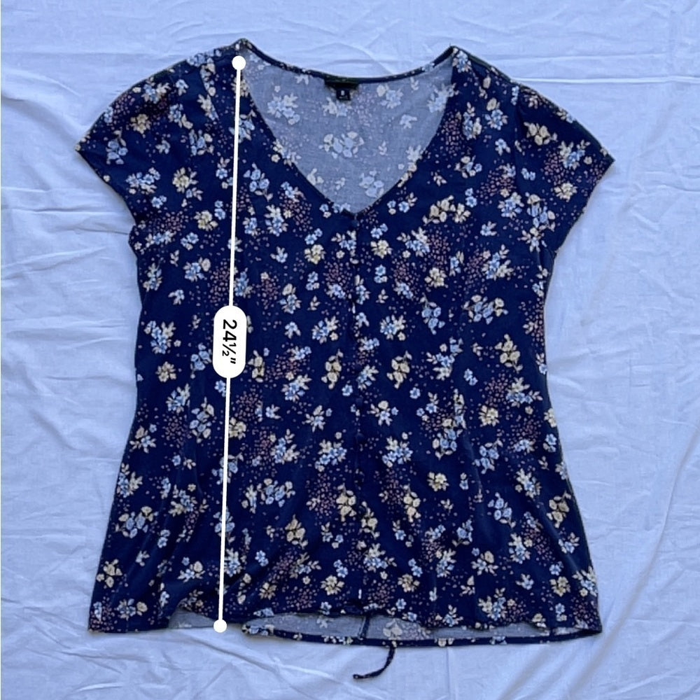 Torrid Stretch Challis Lace-Up Back Top - Floral Blue - Size 0 (L)
