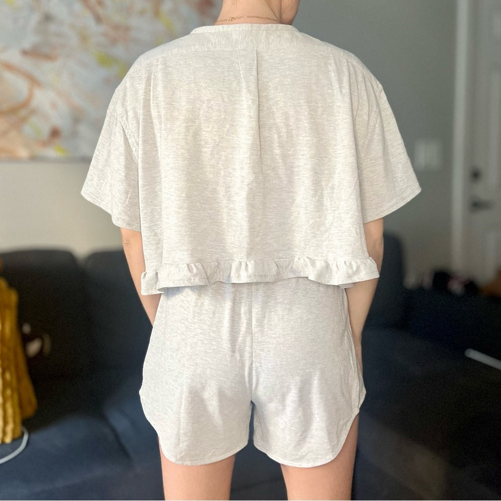 Reworked Ralph Lauren Two-Piece Set - Top and Shorts - Gray - Size S