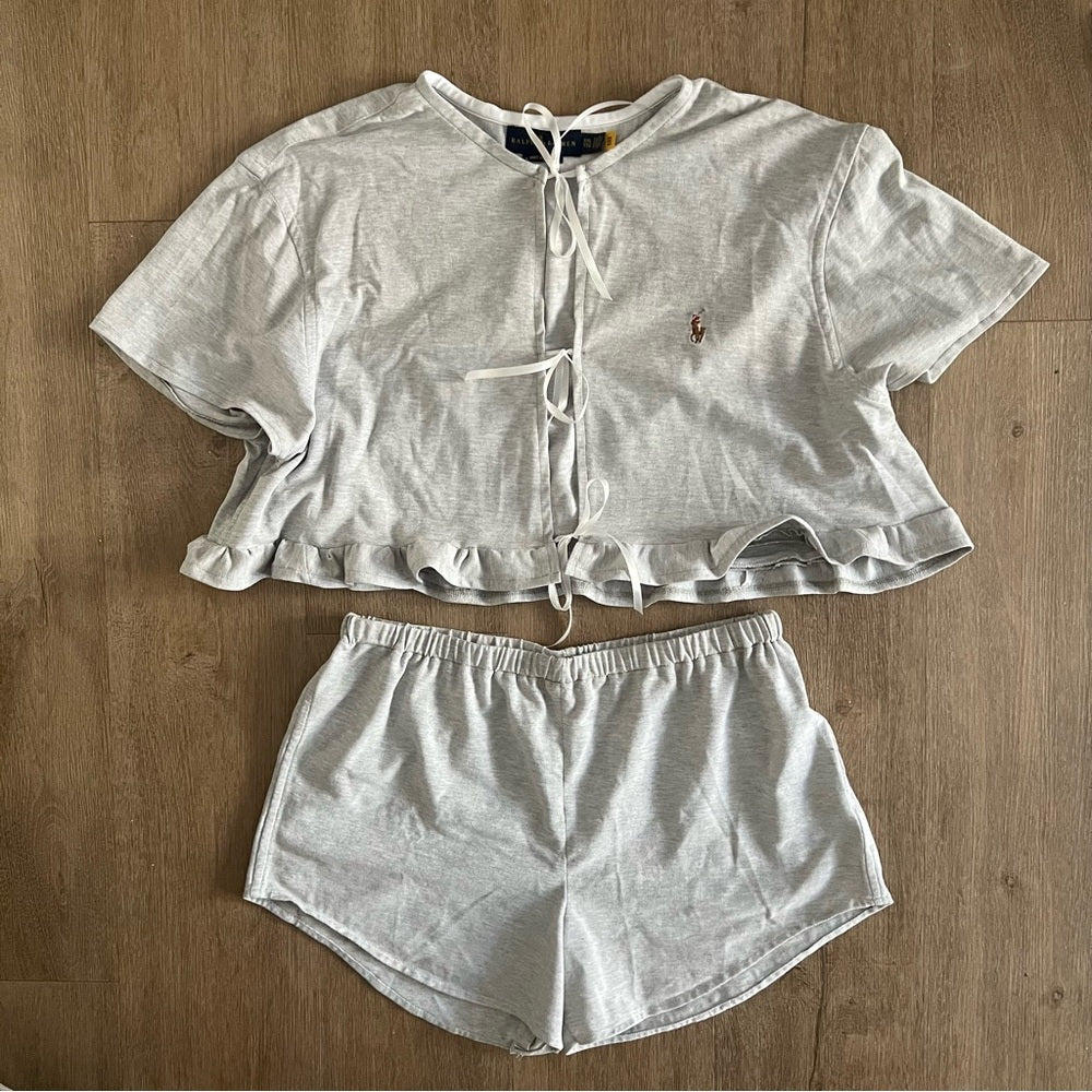 Reworked Ralph Lauren Two-Piece Set - Top and Shorts - Gray - Size S