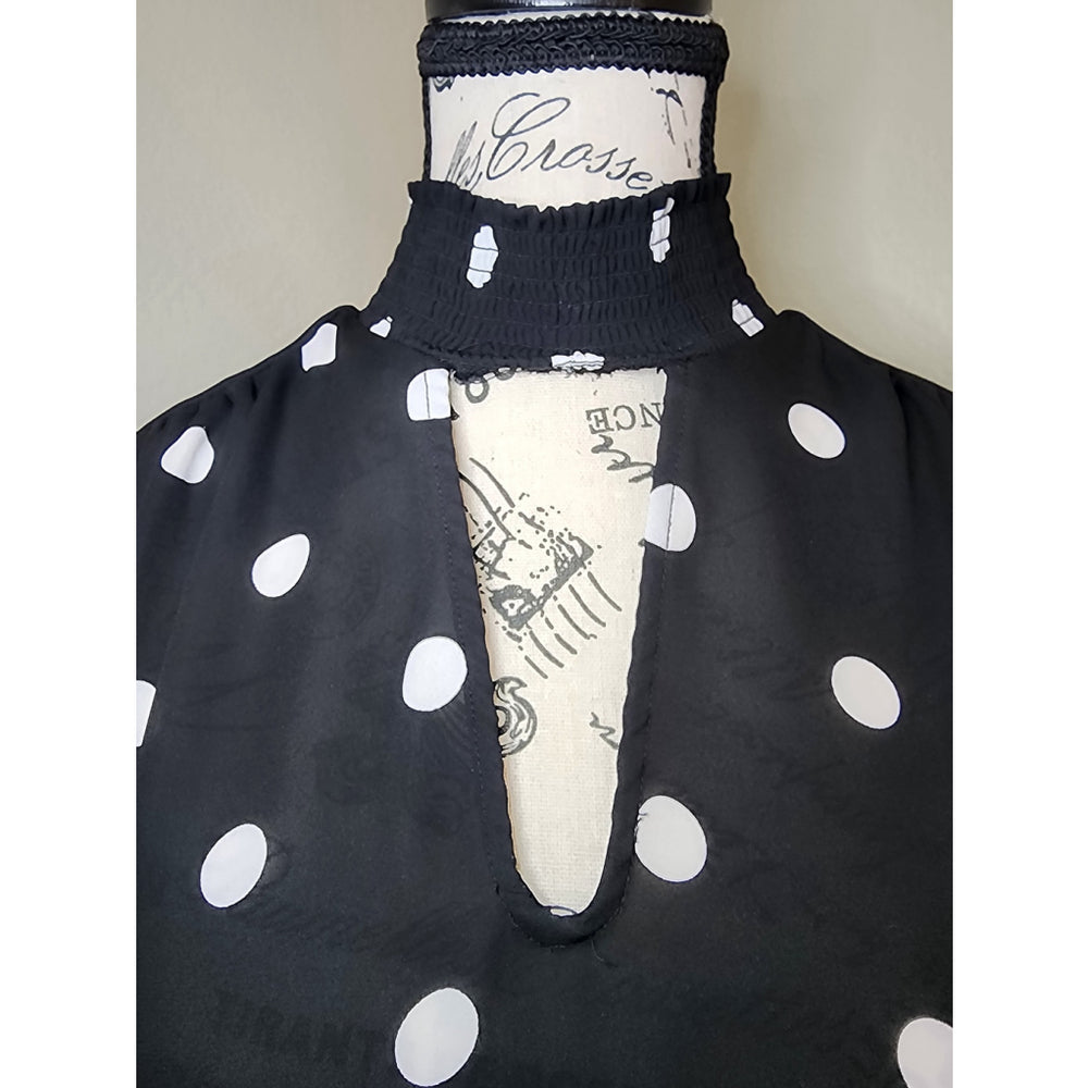 New York and Company Blouse Black White Polka Dot Size M