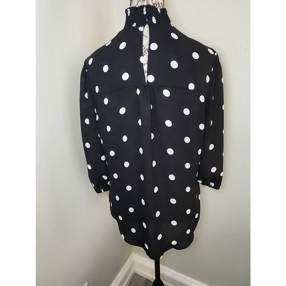 New York and Company Blouse Black White Polka Dot Size M