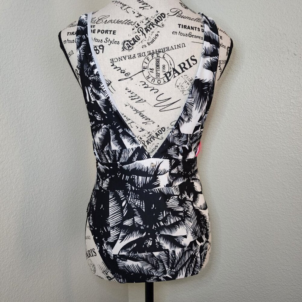 Fabletics Black Tropical Print Swimsuit Size M