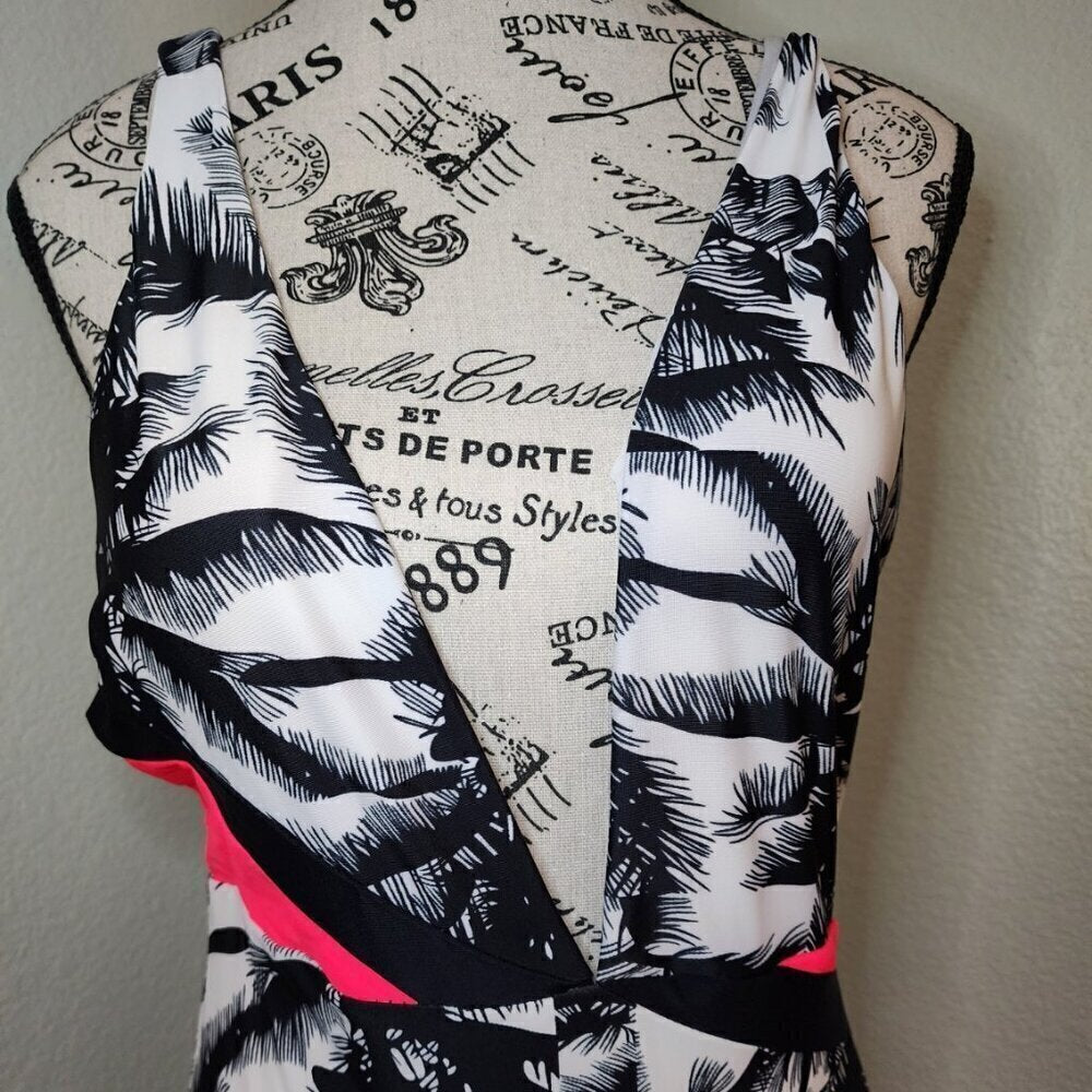 Fabletics Black Tropical Print Swimsuit Size M