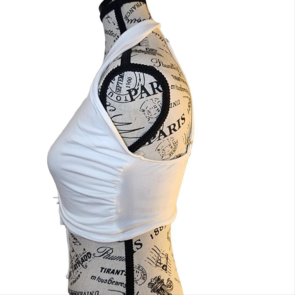 Le Lis Off-White Ruched Short Cropped Top Size M