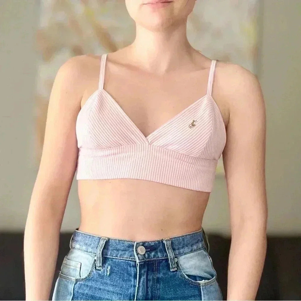 Reworked Two Piece Ralph Lauren Top - White and Pink Stripes - Size S