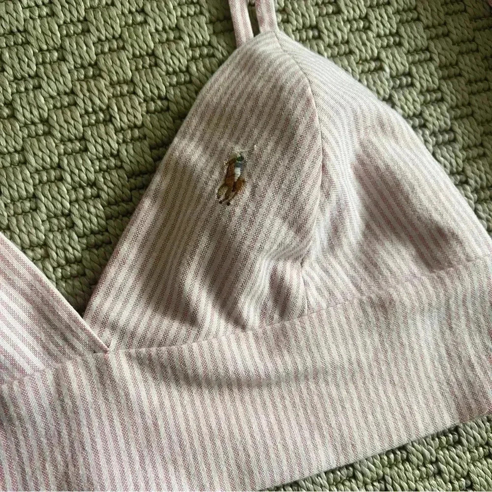 Reworked Two Piece Ralph Lauren Top - White and Pink Stripes - Size S