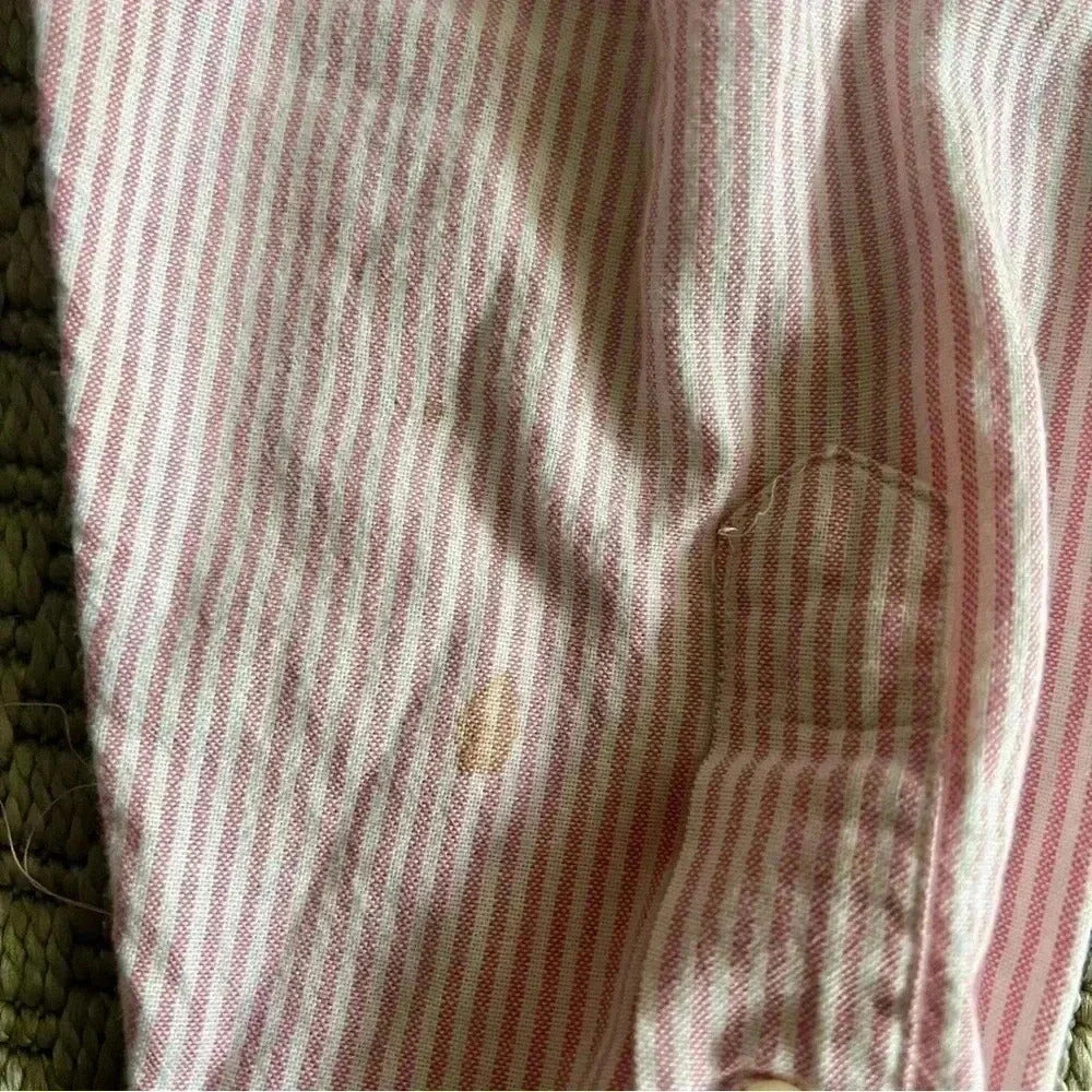 Reworked Two Piece Ralph Lauren Top - White and Pink Stripes - Size S