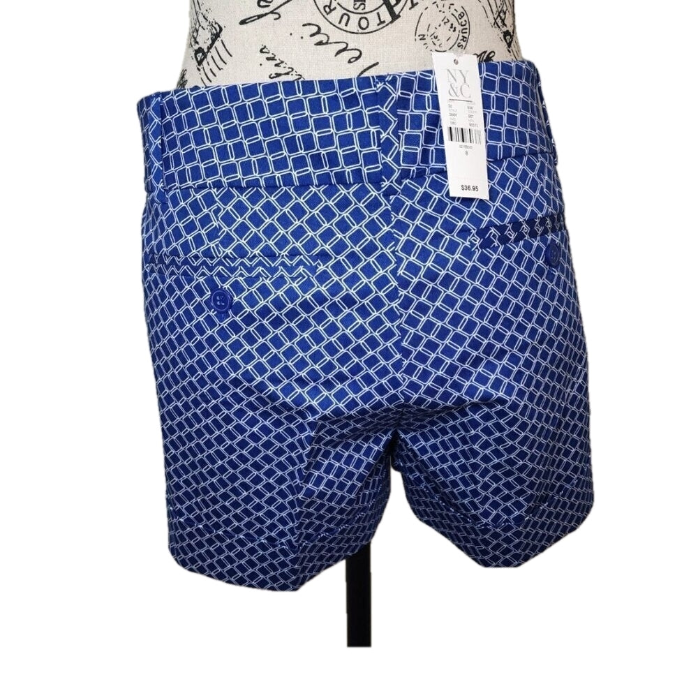 New York & Company Blue Geometric Pattern Shorts Size 8