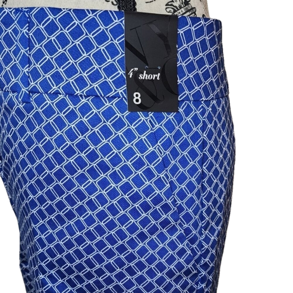 New York & Company Blue Geometric Pattern Shorts Size 8