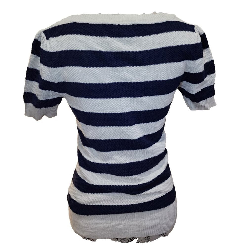 Forever21 Blue & White Short Sleeve Striped Sweater Size M