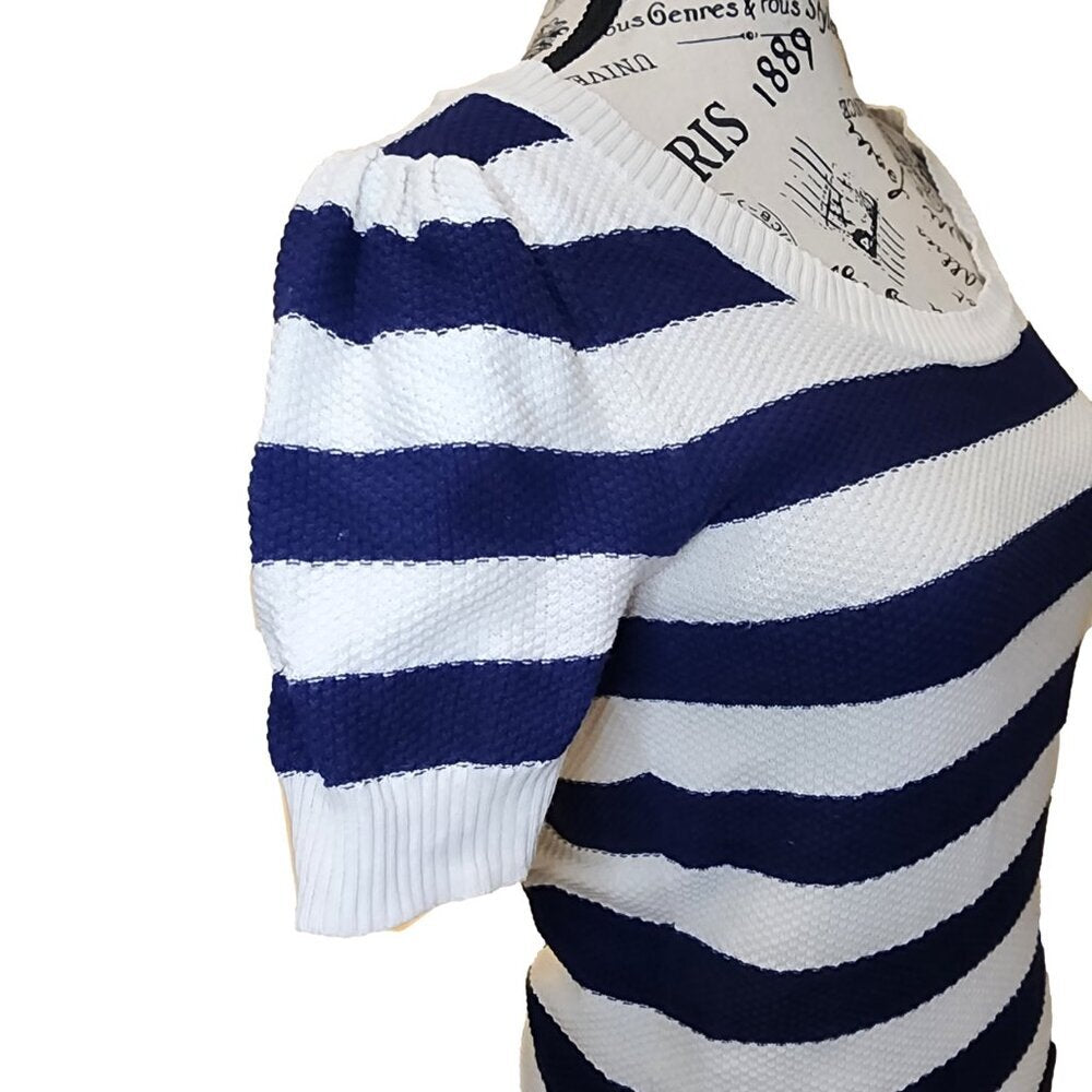 Forever21 Blue & White Short Sleeve Striped Sweater Size M