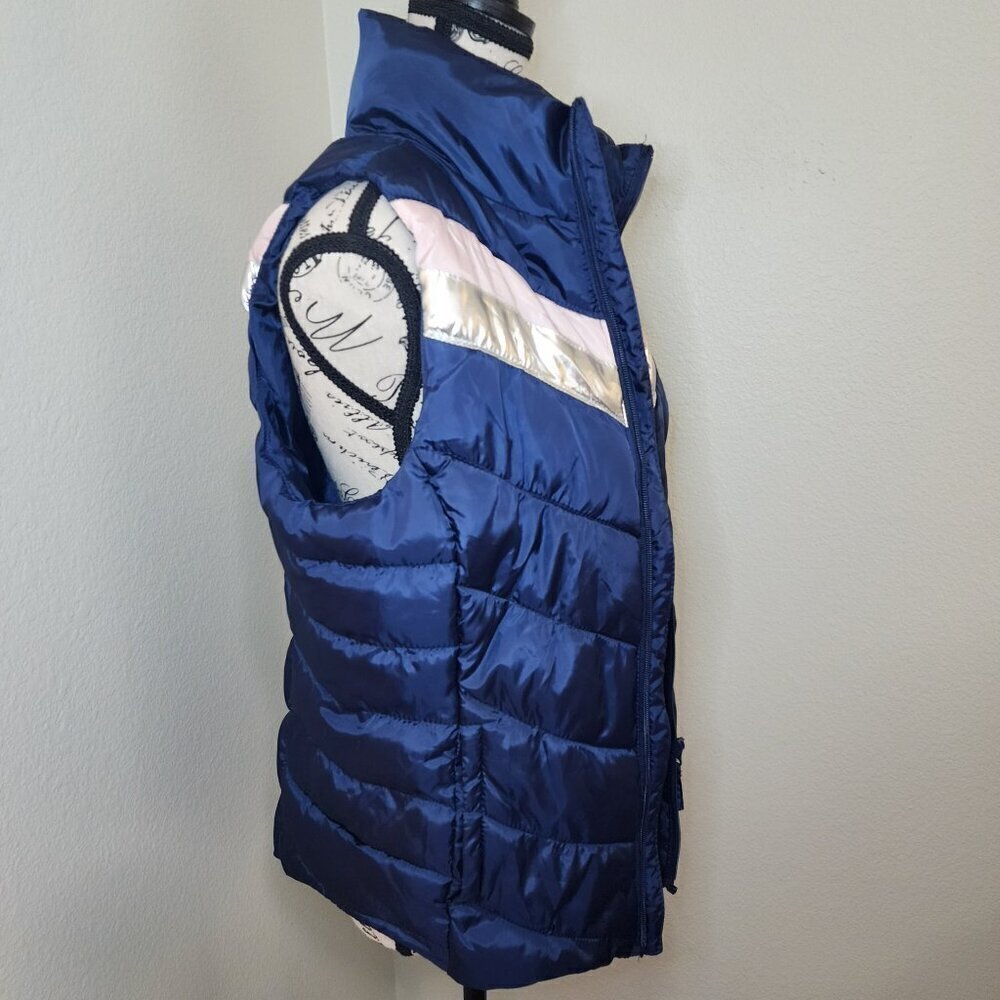 SO Puffer Vest Blue Pink and Silver Chevron Size M