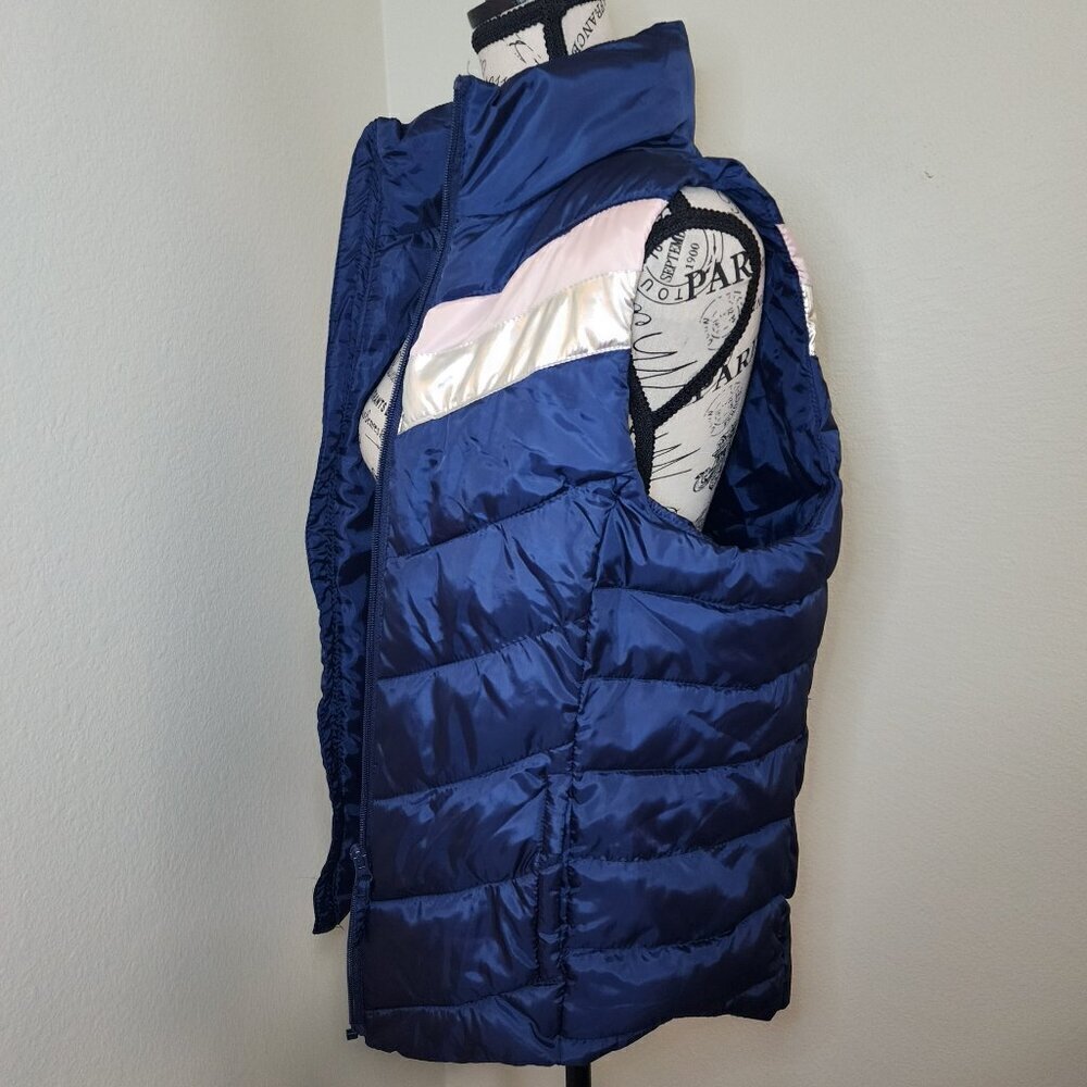 SO Puffer Vest Blue Pink and Silver Chevron Size M