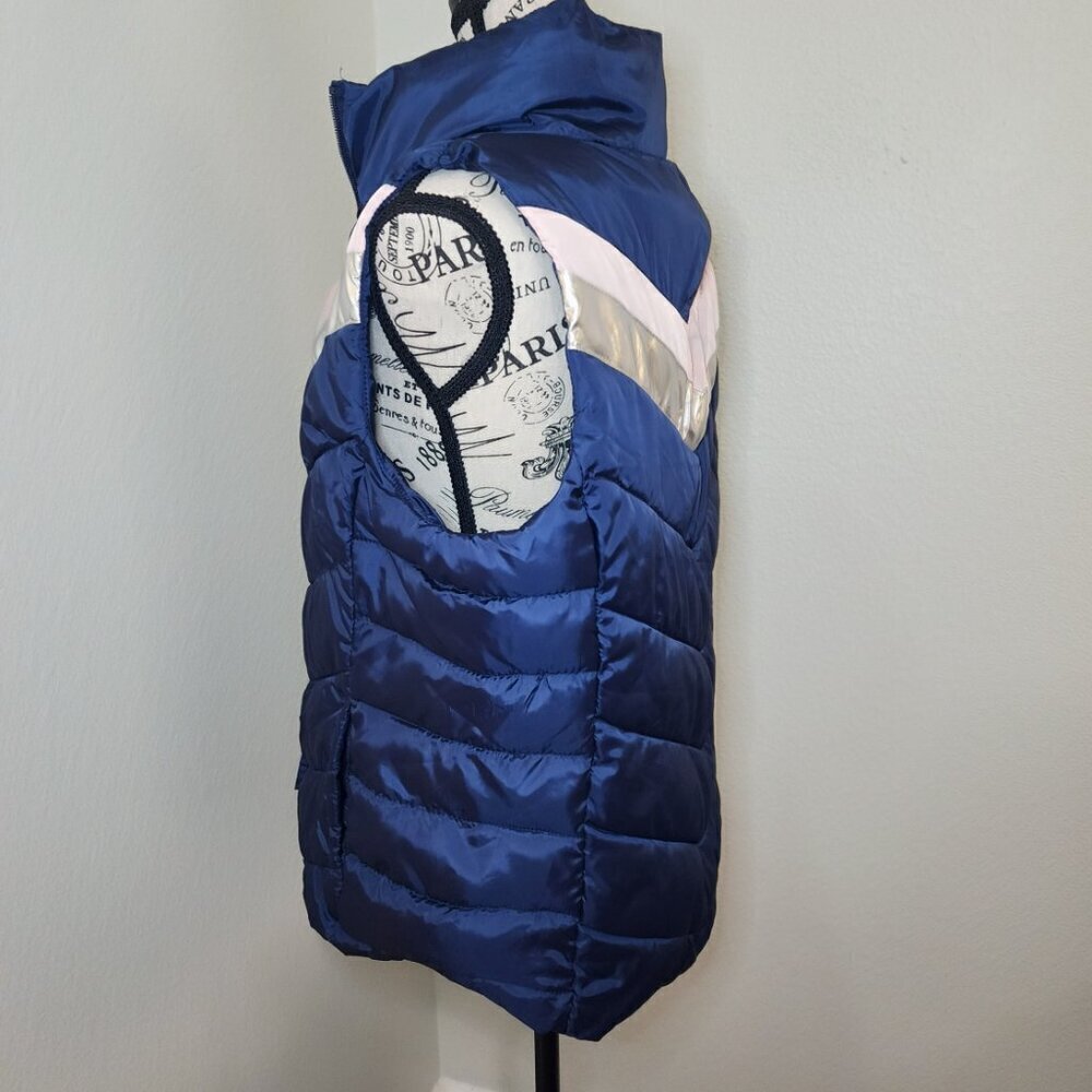 SO Puffer Vest Blue Pink and Silver Chevron Size M
