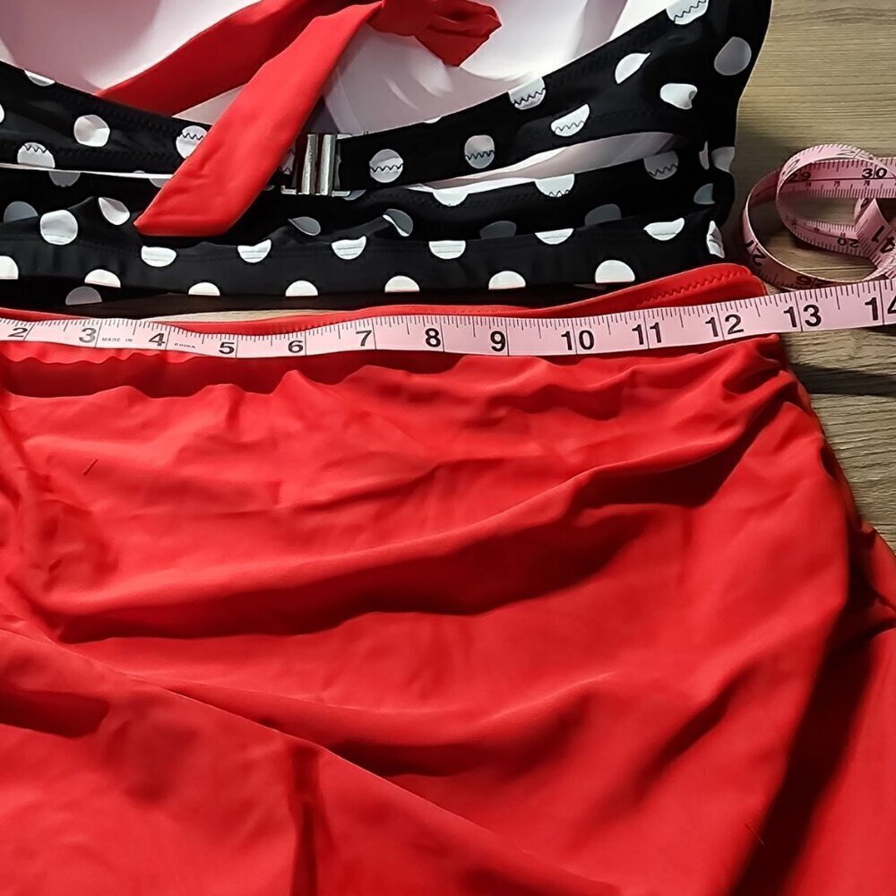 2 Piece Retro Black & White Polka Dot & Red Swimsuit Size: XL