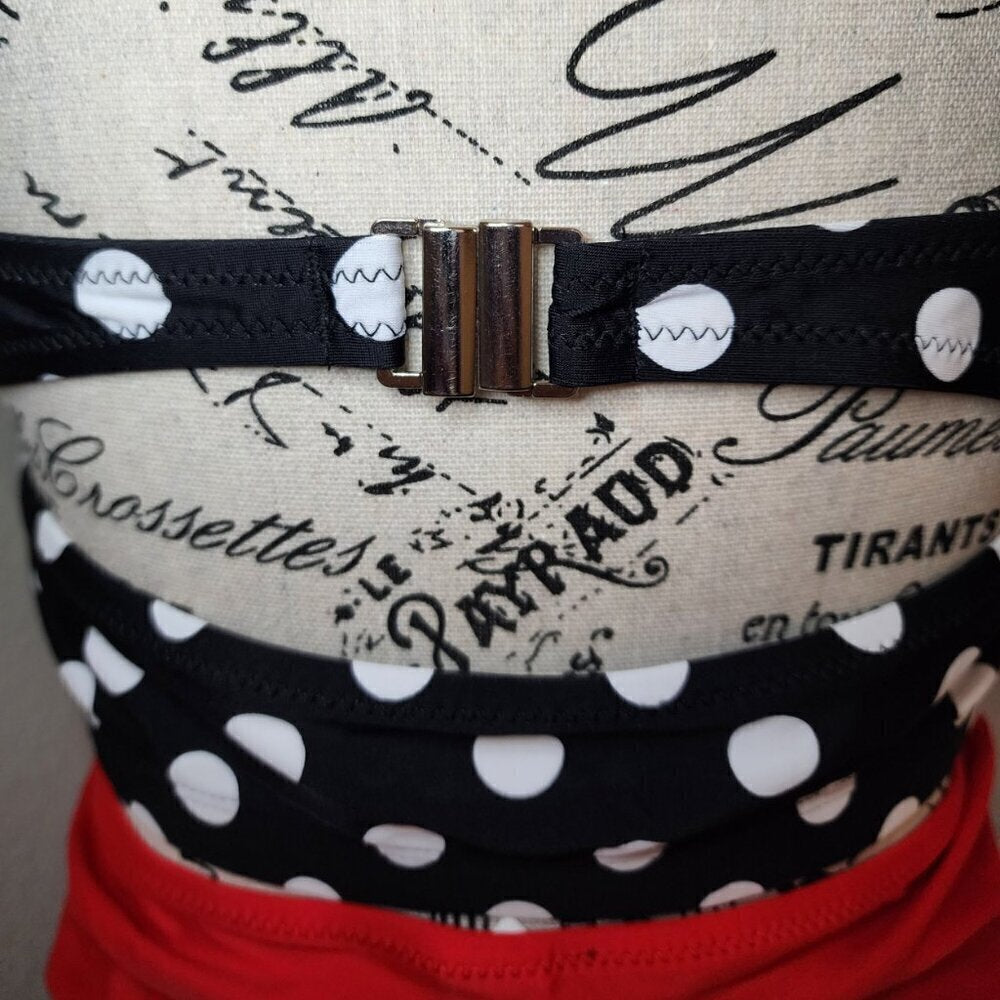 2 Piece Retro Black & White Polka Dot & Red Swimsuit Size: XL