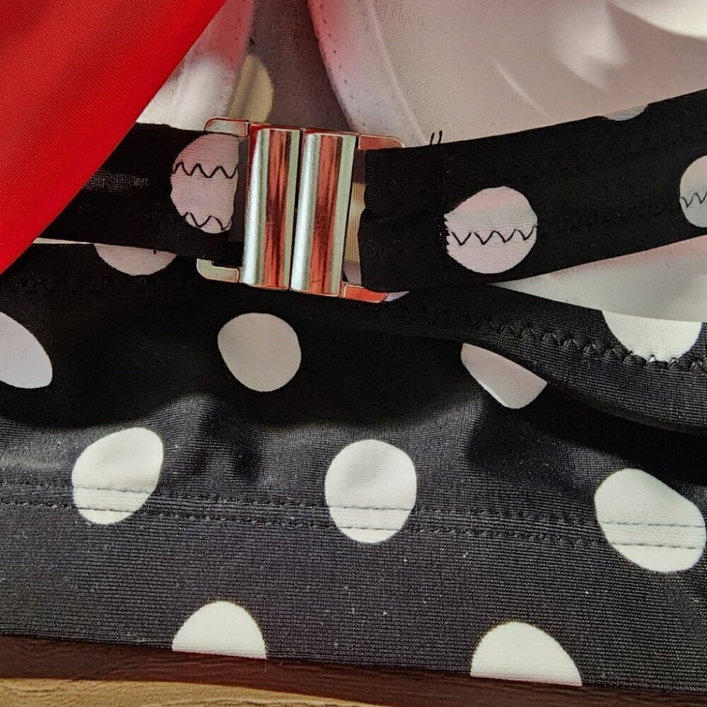 2 Piece Retro Black & White Polka Dot & Red Swimsuit Size: XL