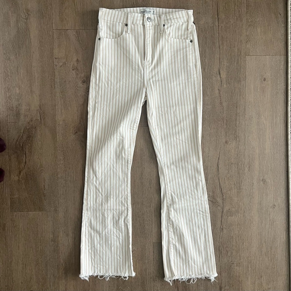 Abercrombie & Fitch High Rise Ankle Flare Jeans - White Tan Striped - Size 2/26L