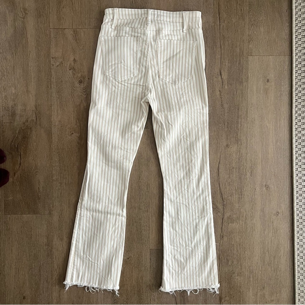 Abercrombie & Fitch High Rise Ankle Flare Jeans - White Tan Striped - Size 2/26L