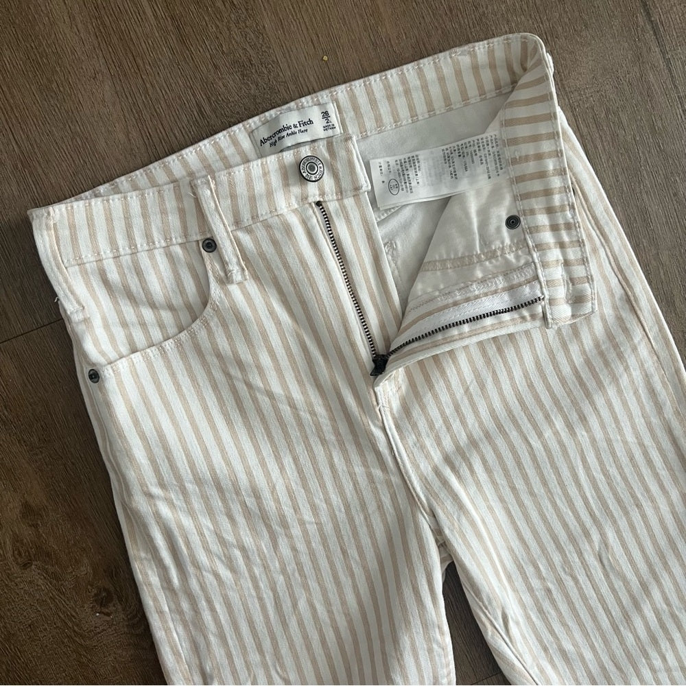 Abercrombie & Fitch High Rise Ankle Flare Jeans - White Tan Striped - Size 2/26L