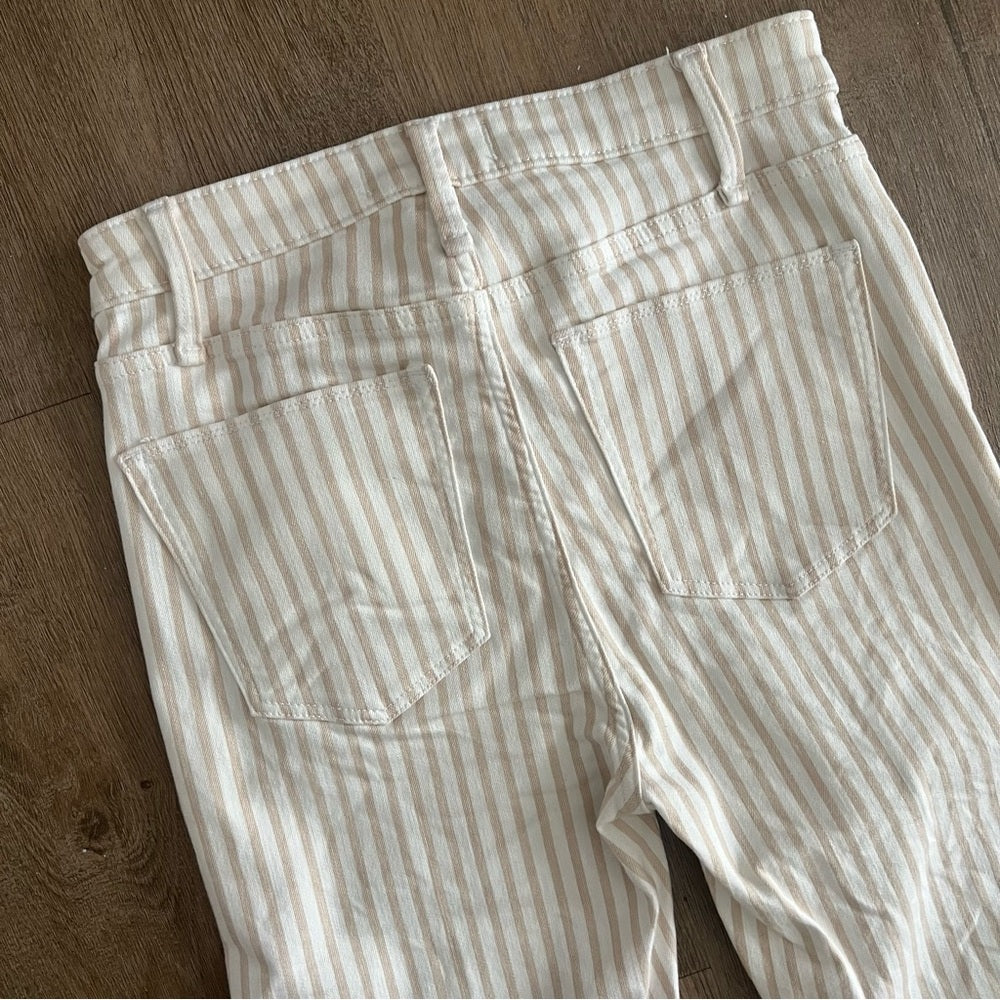 Abercrombie & Fitch High Rise Ankle Flare Jeans - White Tan Striped - Size 2/26L