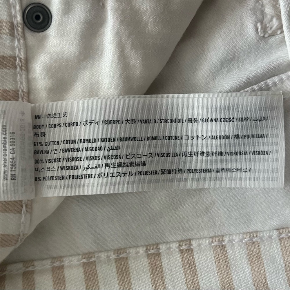 Abercrombie & Fitch High Rise Ankle Flare Jeans - White Tan Striped - Size 2/26L
