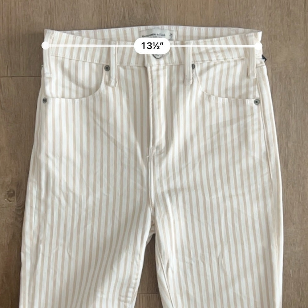Abercrombie & Fitch High Rise Ankle Flare Jeans - White Tan Striped - Size 2/26L