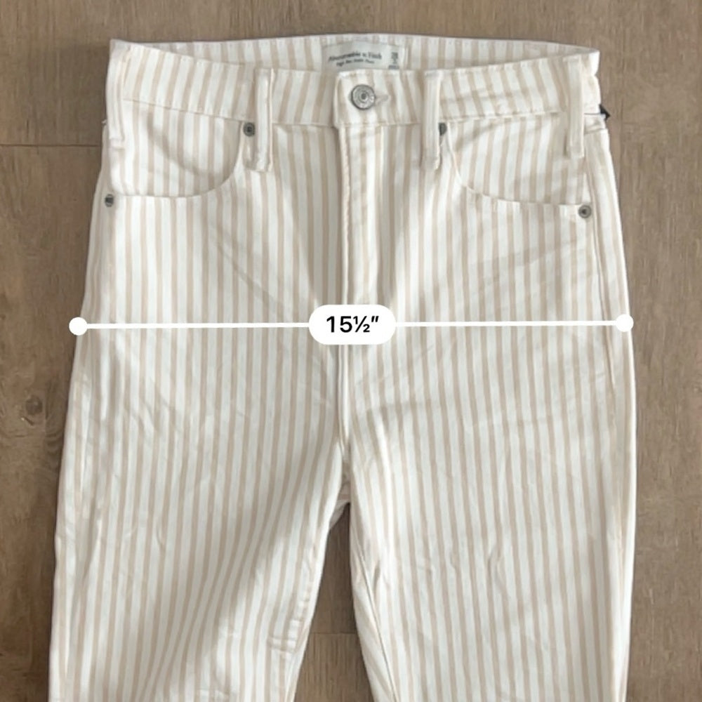 Abercrombie & Fitch High Rise Ankle Flare Jeans - White Tan Striped - Size 2/26L