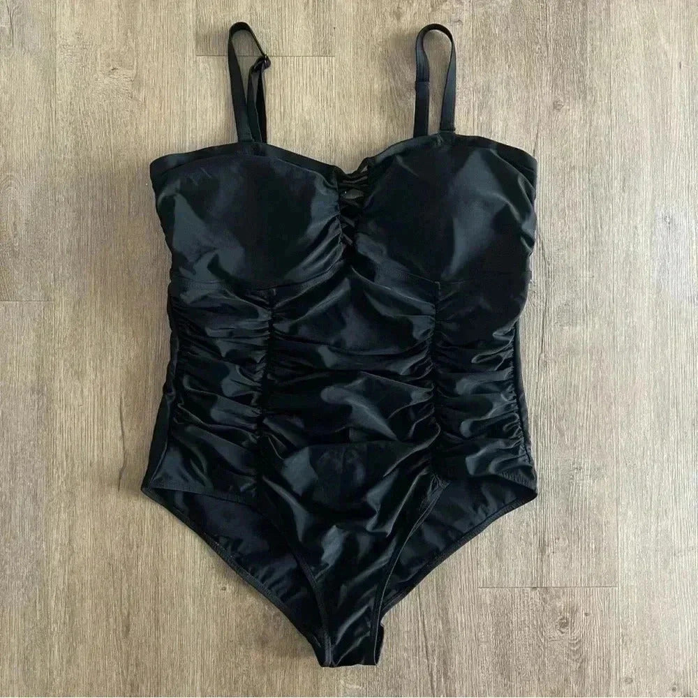 Torrid Slim Fix Wireless Lattice Front One Piece Swimsuit - Black - Size 3X