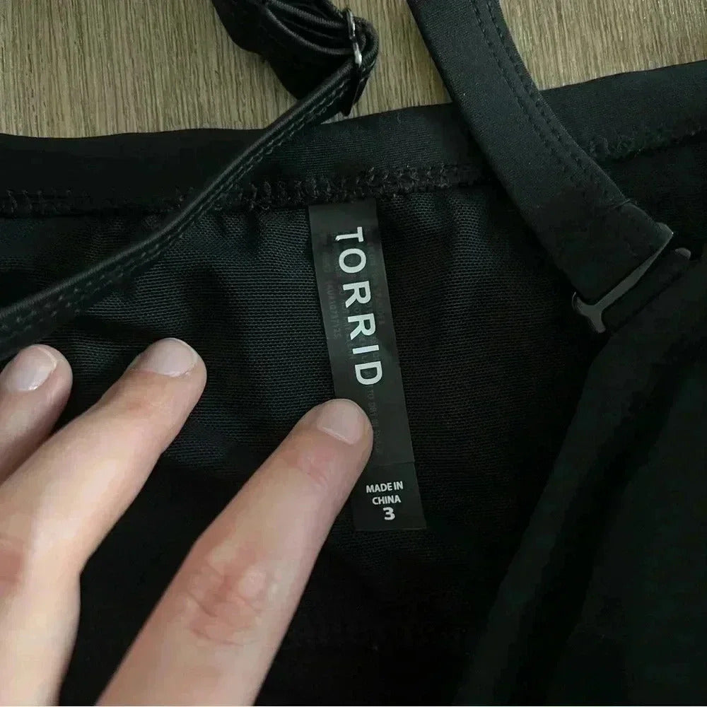 Torrid Slim Fix Wireless Lattice Front One Piece Swimsuit - Black - Size 3X