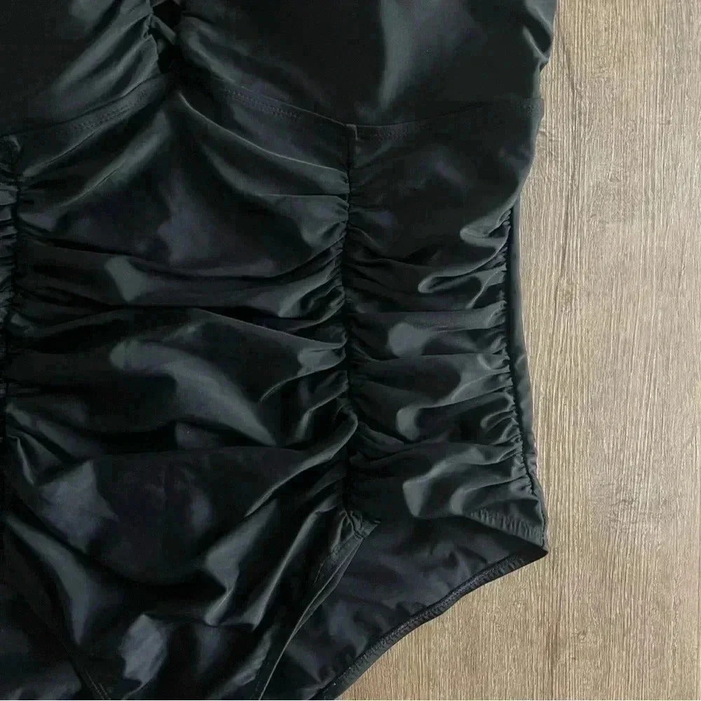 Torrid Slim Fix Wireless Lattice Front One Piece Swimsuit - Black - Size 3X