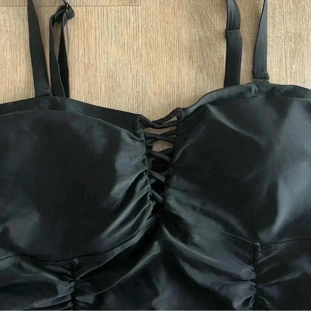 Torrid Slim Fix Wireless Lattice Front One Piece Swimsuit - Black - Size 3X