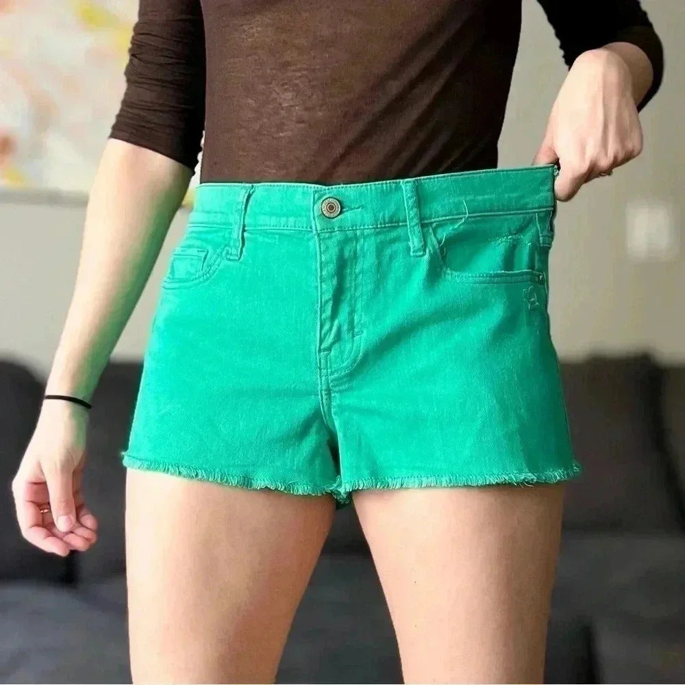 Abercrombie & Fitch Mid-Rise Denim Jean Shorts - Bright Green - Size 27