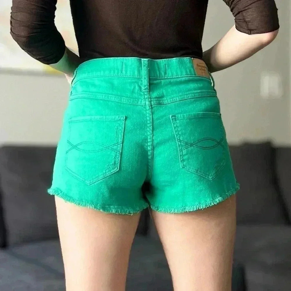 Abercrombie & Fitch Mid-Rise Denim Jean Shorts - Bright Green - Size 27